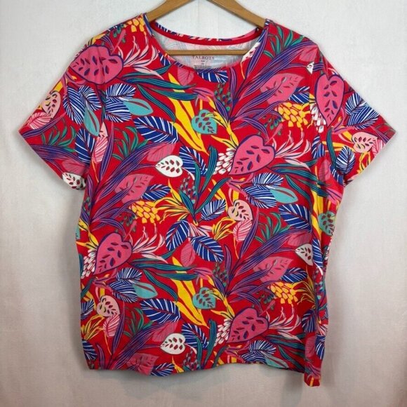 Talbots the Talbots Tee Women's Red Floral tropical stretch top size 2X Summer - Picture 1 of 9